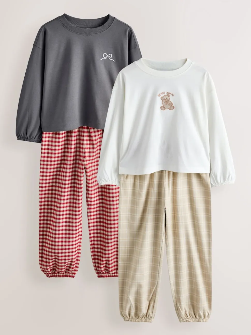 Motif ours neutre - Lot de 2 pyjamas tissés à carreaux (3-16ans)