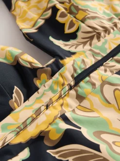 Motif paisley noir/vert - Maillot de bain plongeant et galbant avec contrôle du ventre