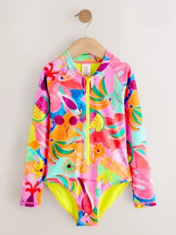 Motif tropical orange - Maillot de bain Sunsafe à manches longues (3mois-16ans)