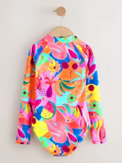 Motif tropical orange - Maillot de bain Sunsafe à manches longues (3mois-16ans)