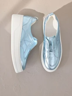 Métallisé - Baskets Signature à plateforme compensée épaisse en cuir