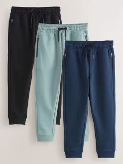 Multi noir/marine/minéral - Jogging ajusté zippé, lot de 3 (3-16ans)