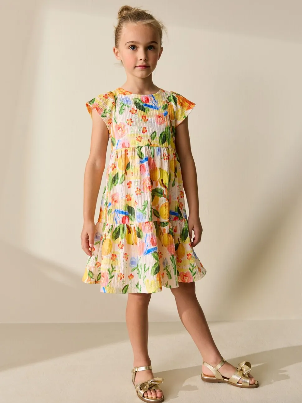 Multi tropical - Robe Effet froissé à manches d’ange (3-16ans)