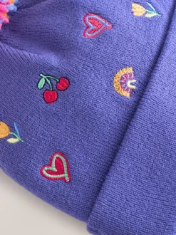 Multicolore - Bonnet à pompon brodé (3mois-10ans)