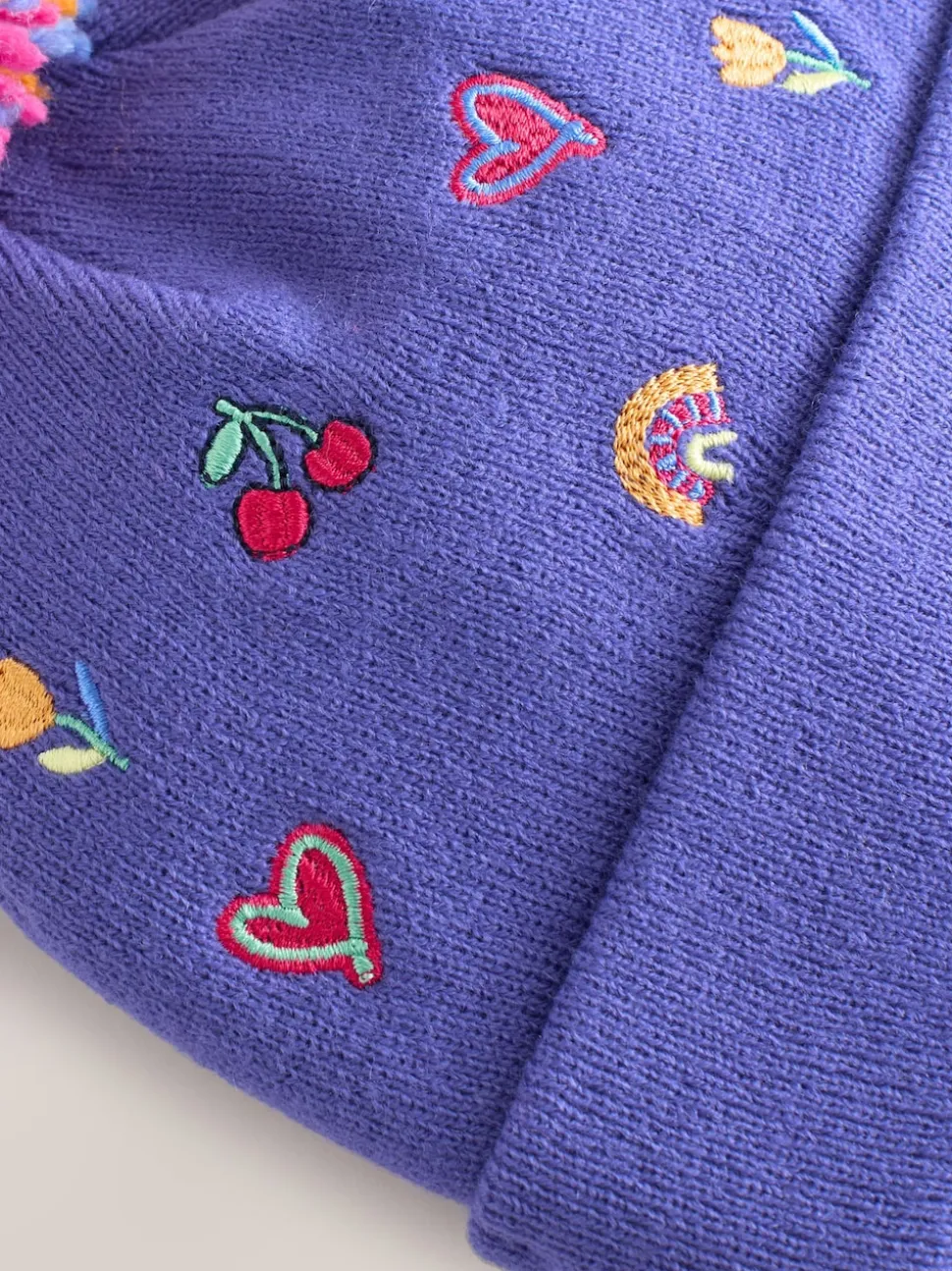 Multicolore - Bonnet à pompon brodé (3mois-10ans)