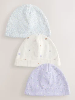 Multicolore - Lot de 3 bonnets pointelle pour bébé (0-18mois)