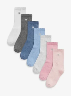 Multicolore - Lot de 7 paires de chaussettes de sport enrichies en coton avec cœur brodé
