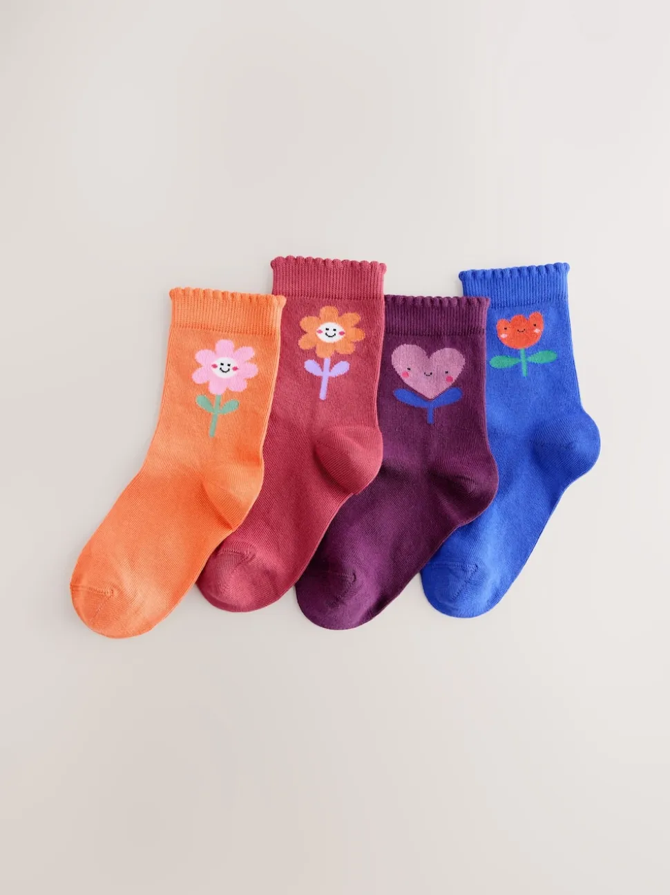 Multicolore - Lot de 4 paires de chaussettes en coton riche en fleurs et cœur
