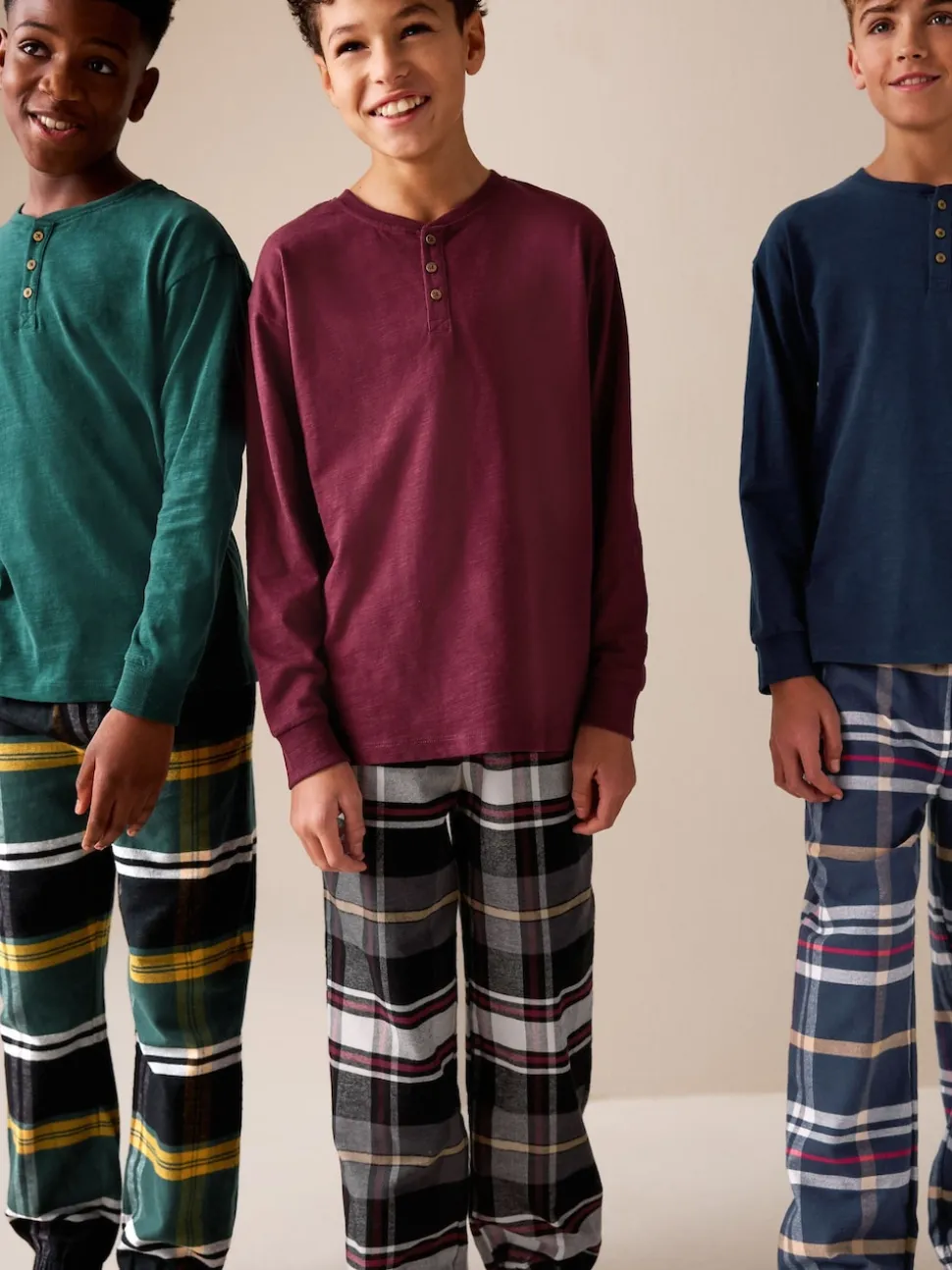 Multicolore - Lot de 3 pyjamas tissés à carreaux (3-16ans)