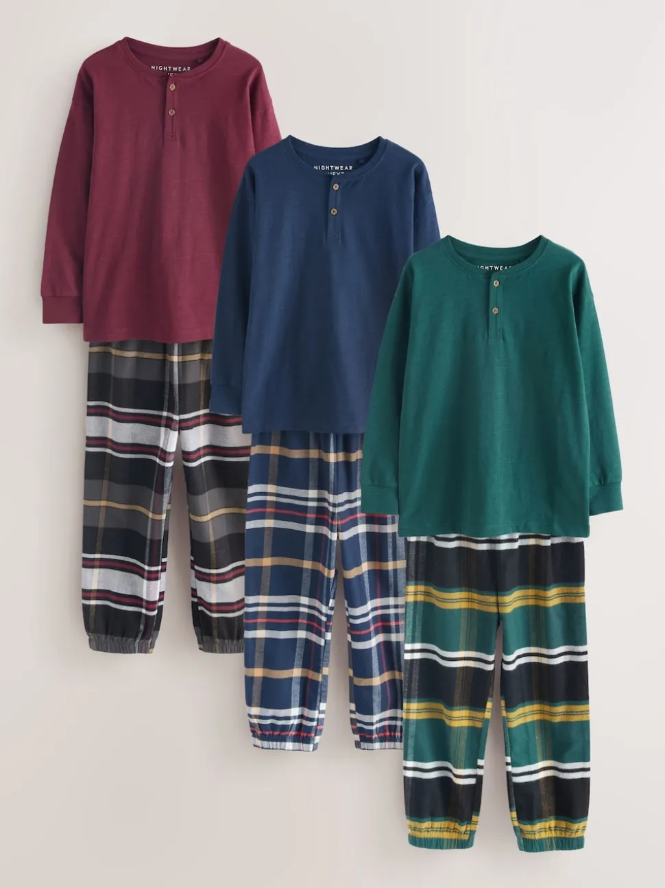 Multicolore - Lot de 3 pyjamas tissés à carreaux (3-16ans)