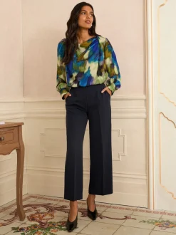 Multicolore - Love & Roses Chemisier en satin à Manches longues et Col bénitier