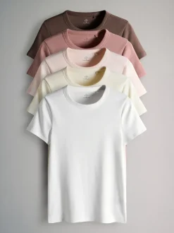 Multicolore - The Set lot de 5 t-shirts côtelés à manches courtes