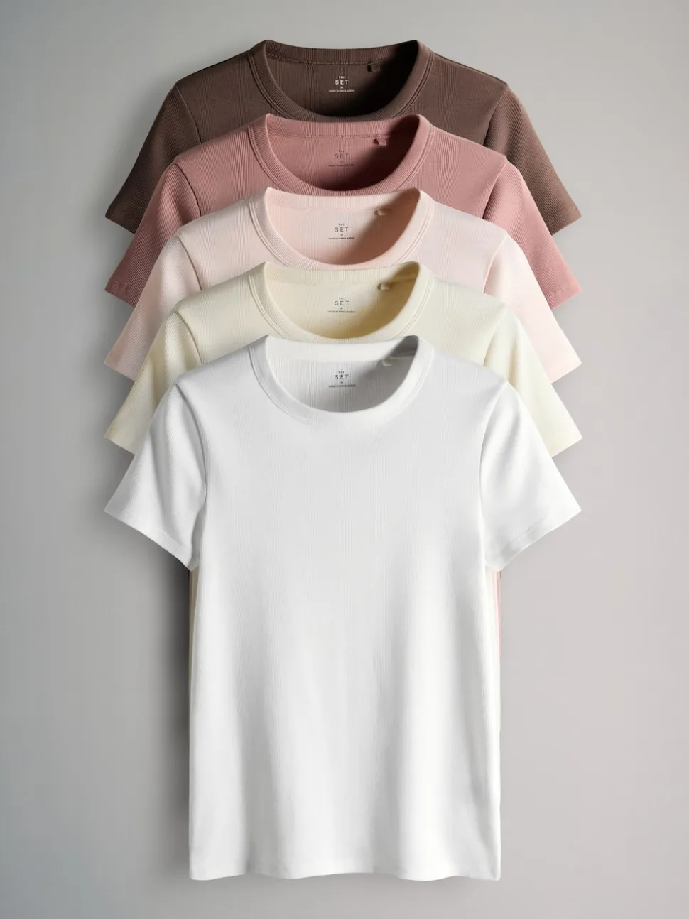 Multicolore - The Set lot de 5 t-shirts côtelés à manches courtes