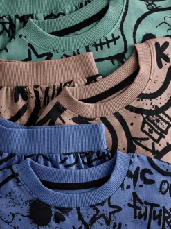 Multicolore motif graffiti - 100Pyjama court en coton % 3 Lot (4-16ans)