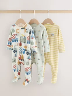 Multicolore motif transport - Combinaisons de nuit à fermeture éclair pour bébés 3 Pack (0mths-2yrs)