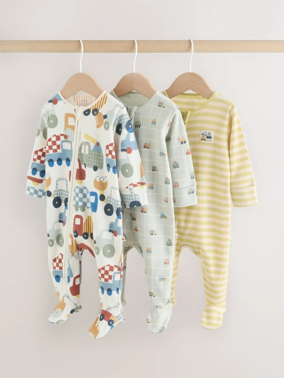 Multicolore motif transport - Combinaisons de nuit à fermeture éclair pour bébés 3 Pack (0mths-2yrs)