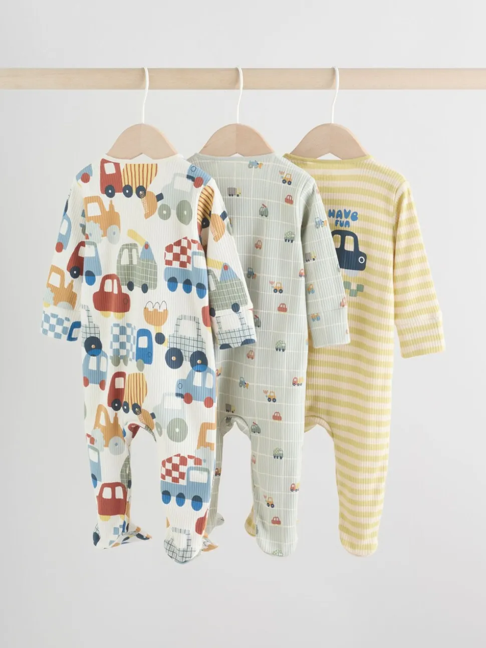 Multicolore motif transport - Combinaisons de nuit à fermeture éclair pour bébés 3 Pack (0mths-2yrs)