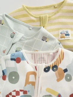 Multicolore motif transport - Combinaisons de nuit à fermeture éclair pour bébés 3 Pack (0mths-2yrs)