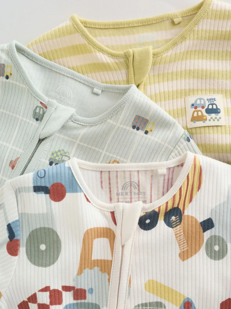 Multicolore motif transport - Combinaisons de nuit à fermeture éclair pour bébés 3 Pack (0mths-2yrs)