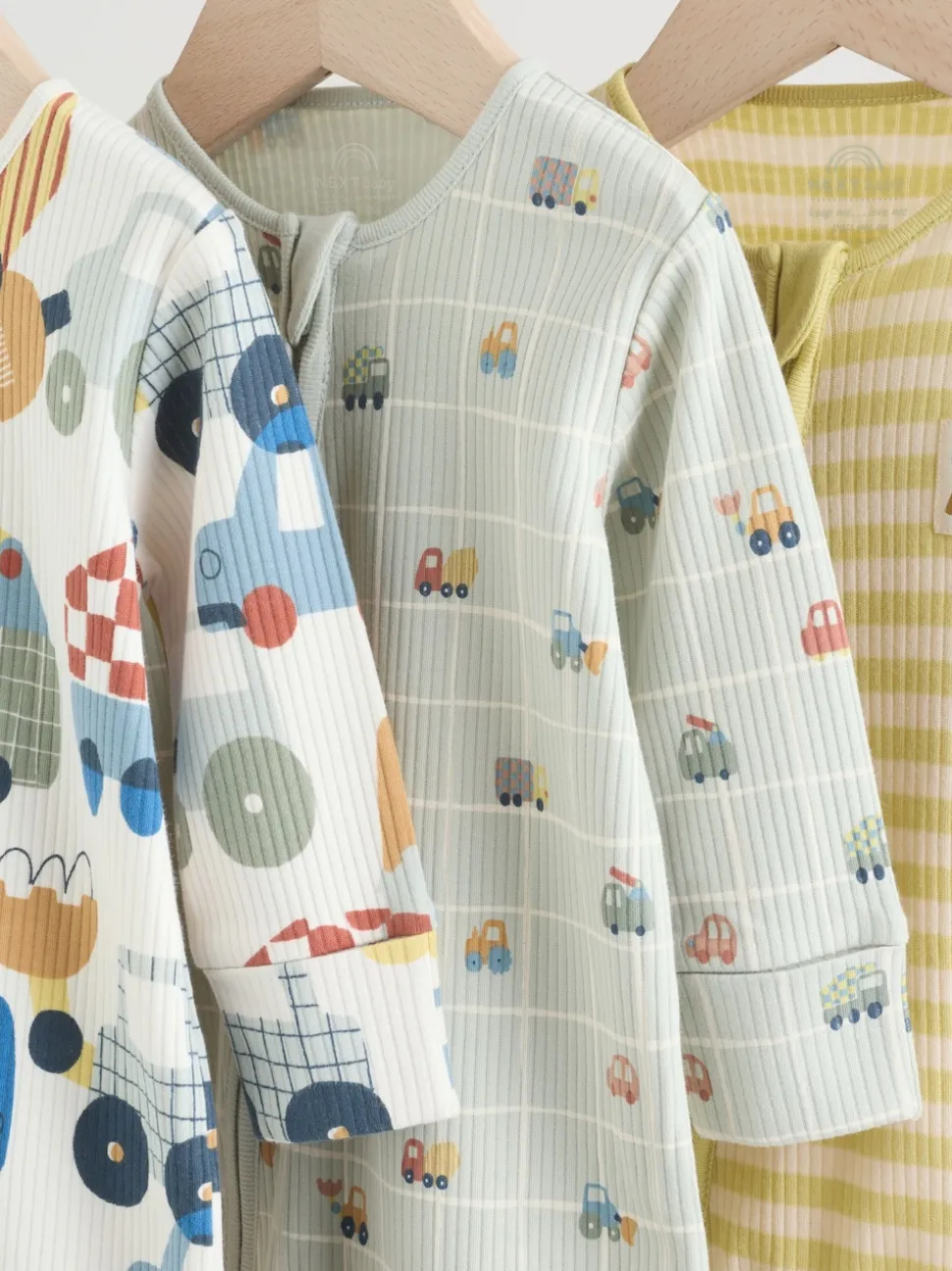 Multicolore motif transport - Combinaisons de nuit à fermeture éclair pour bébés 3 Pack (0mths-2yrs)