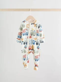 Multicolore motif transport - Combinaisons de nuit à fermeture éclair pour bébés 3 Pack (0mths-2yrs)