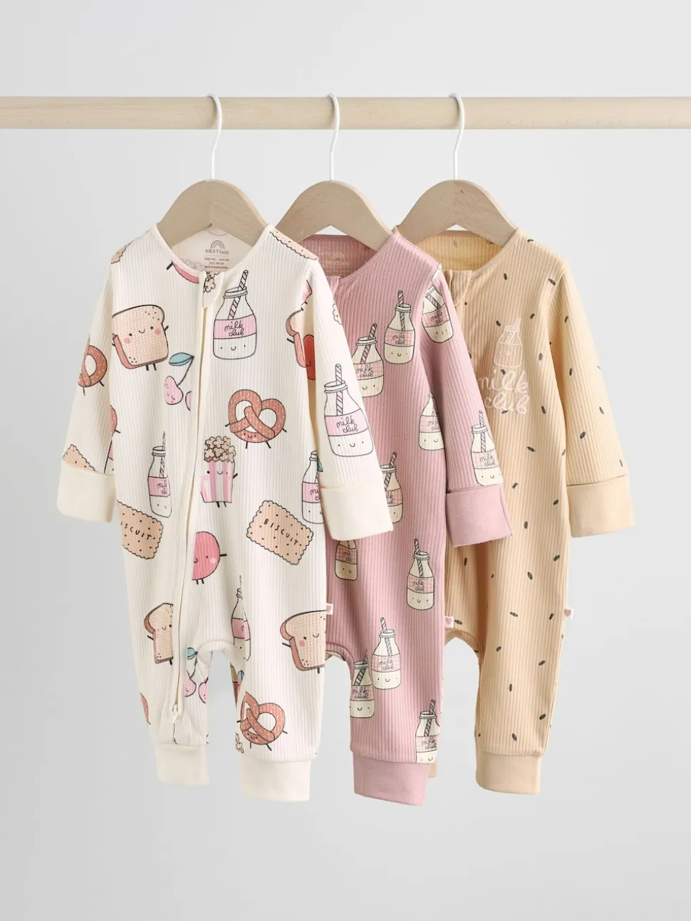 Multicolore Nourriture Personnage - Combinaisons de nuit à fermeture éclair pour bébés 3 Pack (0mths-3yrs)