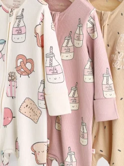 Multicolore Nourriture Personnage - Combinaisons de nuit à fermeture éclair pour bébés 3 Pack (0mths-3yrs)