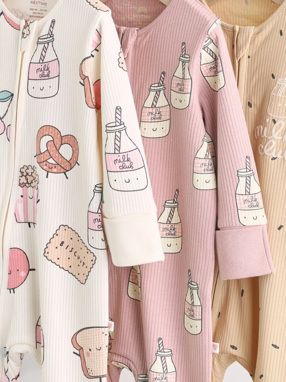 Multicolore Nourriture Personnage - Combinaisons de nuit à fermeture éclair pour bébés 3 Pack (0mths-3yrs)