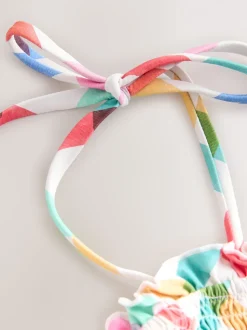 Multicolore/Blanc à Carreaux vifs - Maillot de bain bandeau froncé pour le contrôle du ventre