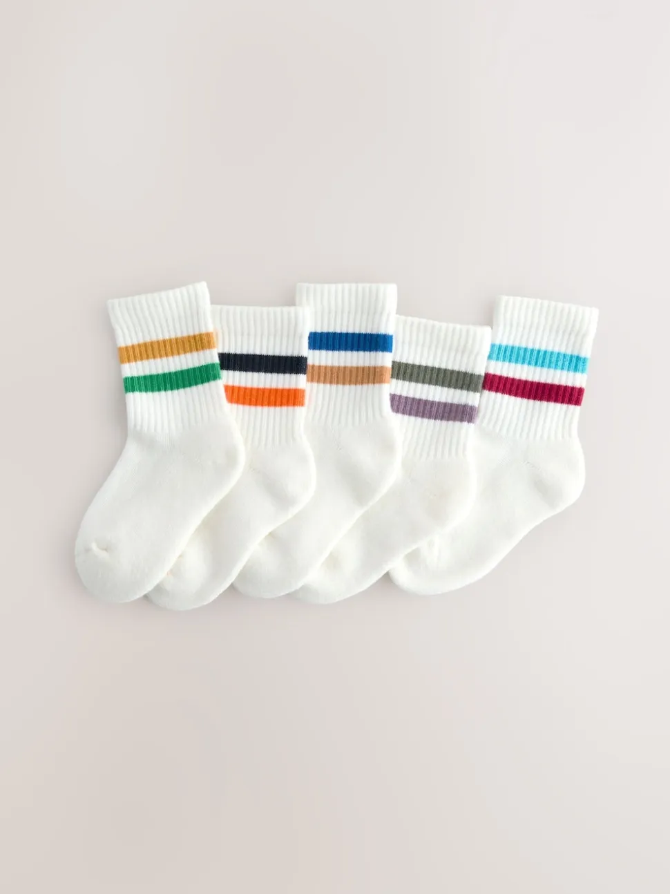 Multicolore/blanc - Cushioned Semelle intérieure Cotton Rich Ribbed Tipped Chaussettes 5 Lot
