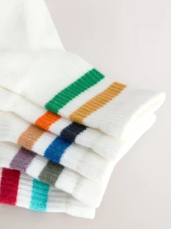 Multicolore/blanc - Cushioned Semelle intérieure Cotton Rich Ribbed Tipped Chaussettes 5 Lot