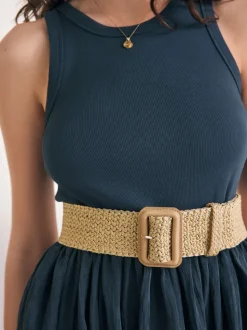 Naturel/doré - Large ceinture effet raphia
