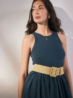 Naturel/doré - Large ceinture effet raphia