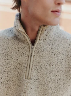 Nep écru chiné - Polaire en peau de mouton à col zippé