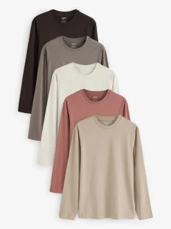 neutre - Ajustement régulier - T-shirt à coupe classique à manches longues en coton 100 %, lot de 5