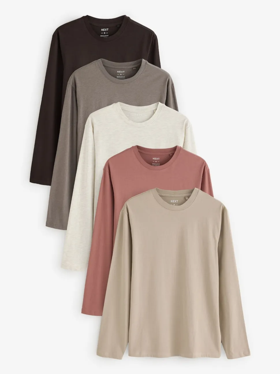 neutre - Ajustement régulier - T-shirt à coupe classique à manches longues en coton 100 %, lot de 5