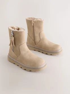 neutre - Bottes à pampilles doublées de fausse fourrure