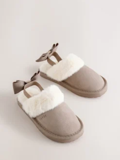 neutre - Chaussons mules Baker by Ted Baker fille en daim en fausse fourrure avec nœud