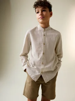 neutre - Chemise à manches longues Grandad Collar Lin Mix (3-16yrs)