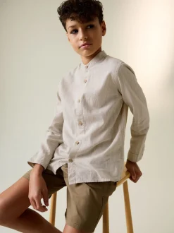 neutre - Chemise à manches longues Grandad Collar Lin Mix (3-16yrs)