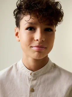 neutre - Chemise à manches longues Grandad Collar Lin Mix (3-16yrs)