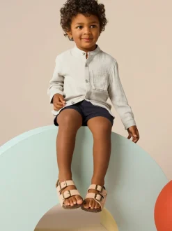 neutre - Chemise Lin Mix à col grand-père (3mths-7yrs)