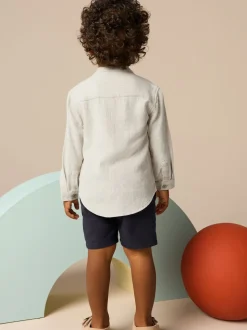 neutre - Chemise Lin Mix à col grand-père (3mths-7yrs)