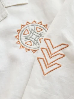 neutre - Chemise texturée brodée style Navajo à manches courtes