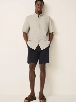 neutre - Col Classique - Chemise à manches courtes en lin et coton mélangés