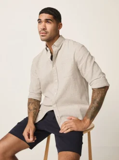 neutre - Col Classique - Chemises longues Blend de lin de coton