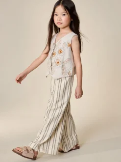 neutre - Ensemble gilet brodé et pantalons jambe large (3-16ans)