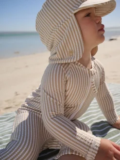 neutre - Ensemble maillot de bain et chapeau anti-soleil rayé (3mois-7ans)