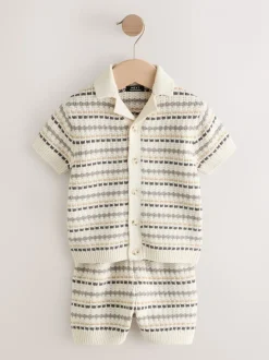 neutre - Ensemble polos et shorts texturés en maille à col révéré (3mois-10ans)