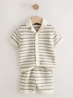 neutre - Ensemble polos et shorts texturés en maille à col révéré (3mois-10ans)